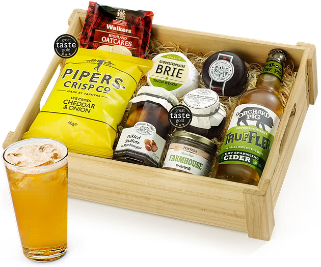Valentine's Day Ploughman's Choice in Wooden Crate With Cider